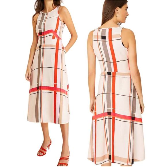Ann Taylor Dresses & Skirts - Ann Taylor Linen Blend Midi Fit & Flare Dress
Plaid Pockets Pink Gray 6